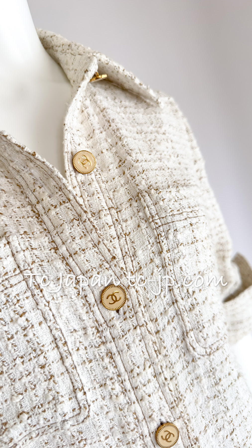 CHANEL 01S Ecru Ivory Shirts Cardigan Jacket 36 38 シャネル エクリュ・アイボリー・シャツ・カーディガンジャケット 即発