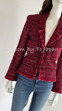 CHANEL 01A Red Pink Wool Tweed Jacket 34 36 38 40 シャネル レッド ピンク ウール ツイード ジャケット 即発