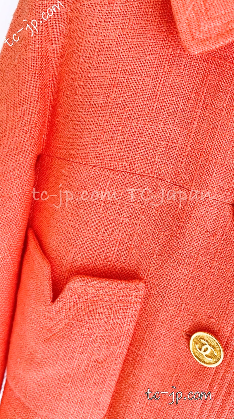 CHANEL 91C Vintage Apricot Gold Button Jacket Dress Suit Setup 34 36 38 シャネル ヴィンテージ・アプリコット・CCゴールド・ボタン・ジャケット・ワンピース・スーツ・セットアップ 即発
