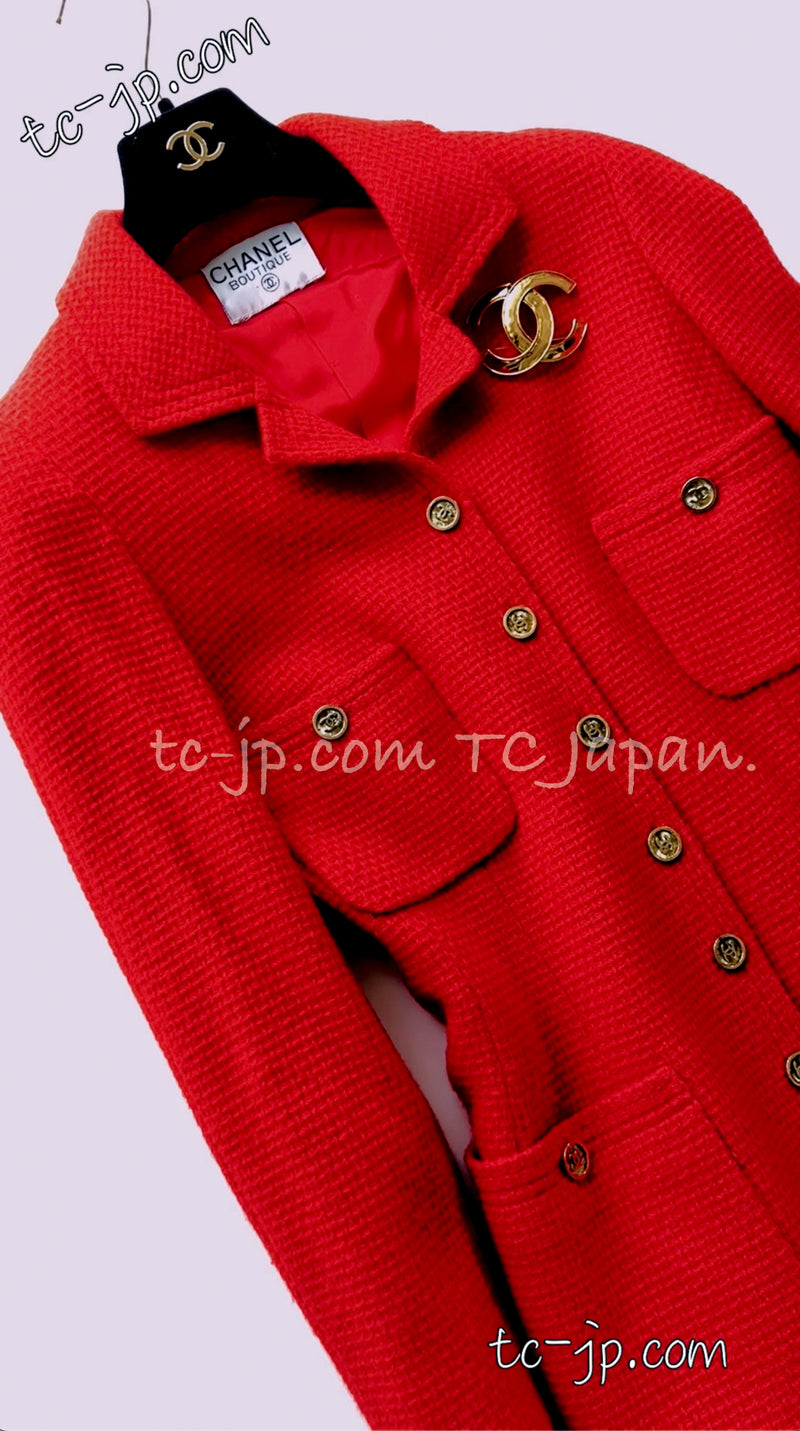 CHANEL 91A Vintage Coral Pink Red Wool Gold Button Jacket 36 38 42 シャネル ヴィンテージ・コーラルピンク・レッド・ウール・ゴールド・ボタン・ジャケット 即発