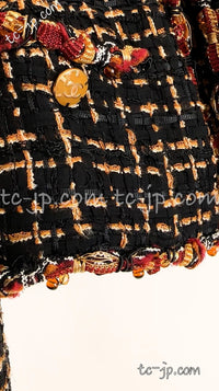 CHANEL 11C Black Brown Gold Beaded Braided Trim Jacket Dress 36 シャネル ブラック・ブラウン・ゴールド・ビーズ・ブレイドトリム・ジャケット・ワンピース 即発