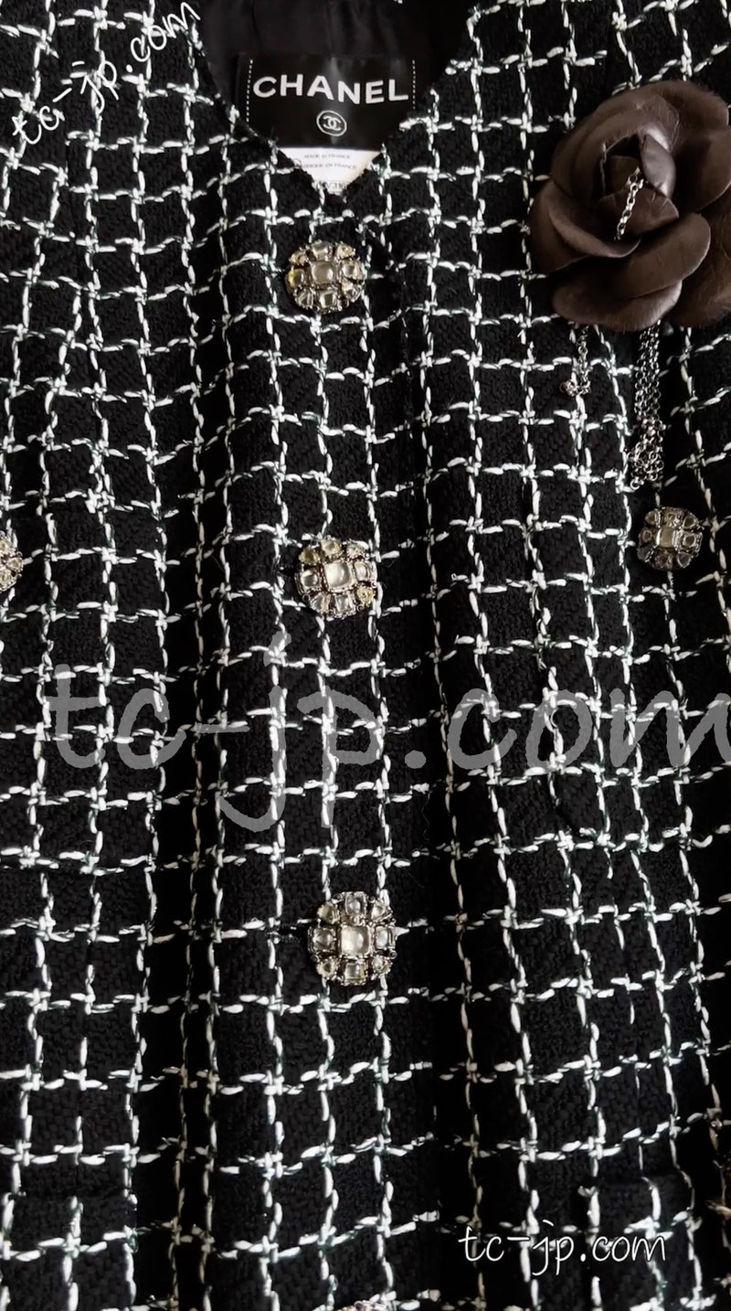 CHANEL 12S Black Ivory Metallic Tweed Jacket 40 42 シャネル ブラック・アイボリー・メタリック・ツイード・ジャケット