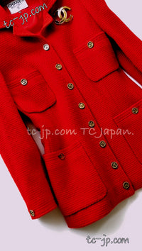 CHANEL 91A Vintage Red Wool Gold Button Jacket 36 38 42 シャネル ヴィンテージ・レッド・ウール・ゴールド・ボタン・ジャケット 即発