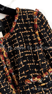 CHANEL 11C Black Brown Gold Beaded Braided Trim Jacket Dress 36 シャネル ブラック・ブラウン・ゴールド・ビーズ・ブレイドトリム・ジャケット・ワンピース 即発