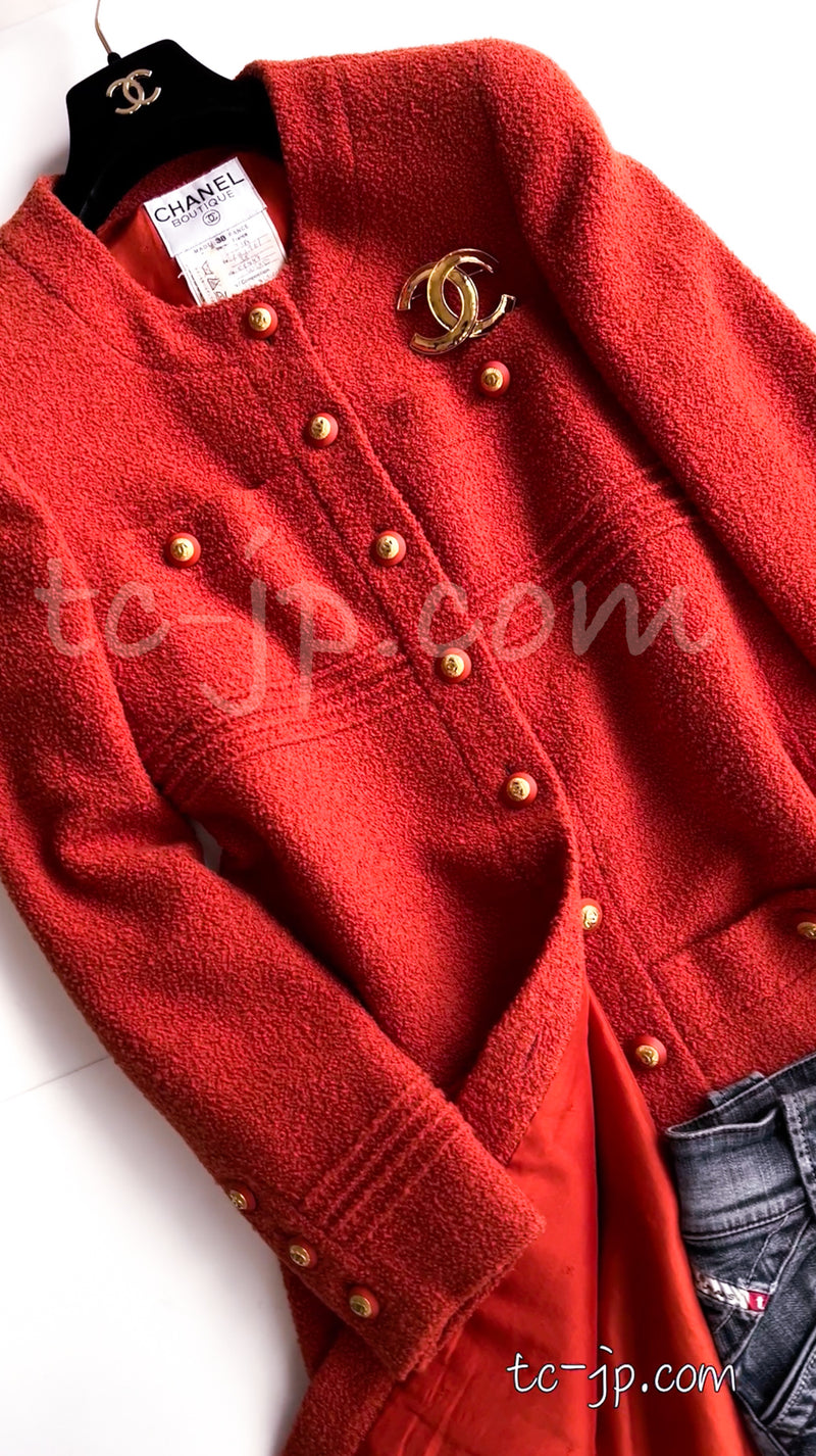 シャネル ヴィンテージ・コーラルオレンジ・ツイード・コート・ワンピース CHANEL 93A Vintage Coral Orange Tweed  Coat Dress – TC JAPAN