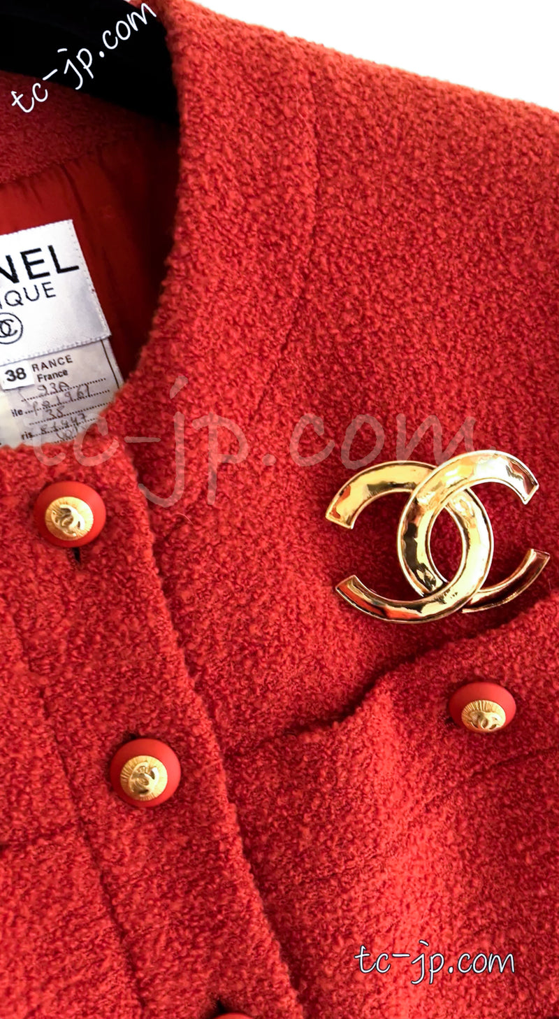 CHANEL 93A Vintage Coral Orange Wool Tweed Coat Dress 38 シャネル ヴィンテージ コーラルオレンジ ウール ツイード コート ワンピース 即発