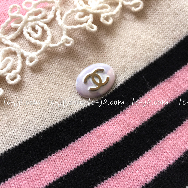 CHANEL 11C Jessica Alba Pink Black Cashmere Dress 34 38 シャネル カシミア100・ピンク・ストライプ・ボーダー・ワンピース 即発 - TC JAPAN