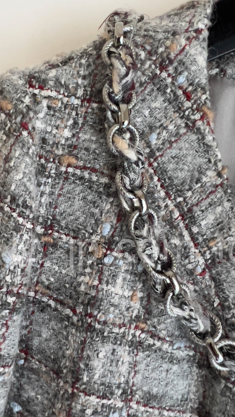 CHANEL 13B Grey Brow Chain Trimming Tweed skirt Coat Dress 38 40 42 44 シャネル チェーン・トリミング・ワンピース コート 即発