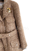 CHANEL 01A Brown Beige Alpaca Tweed Coat 40 シャネル ブラウン・ベージュ・アルパカ・ツイード・コート