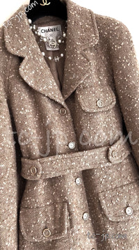 CHANEL 01A Brown Beige Alpaca Tweed Coat 40 シャネル ブラウン・ベージュ・アルパカ・ツイード・コート