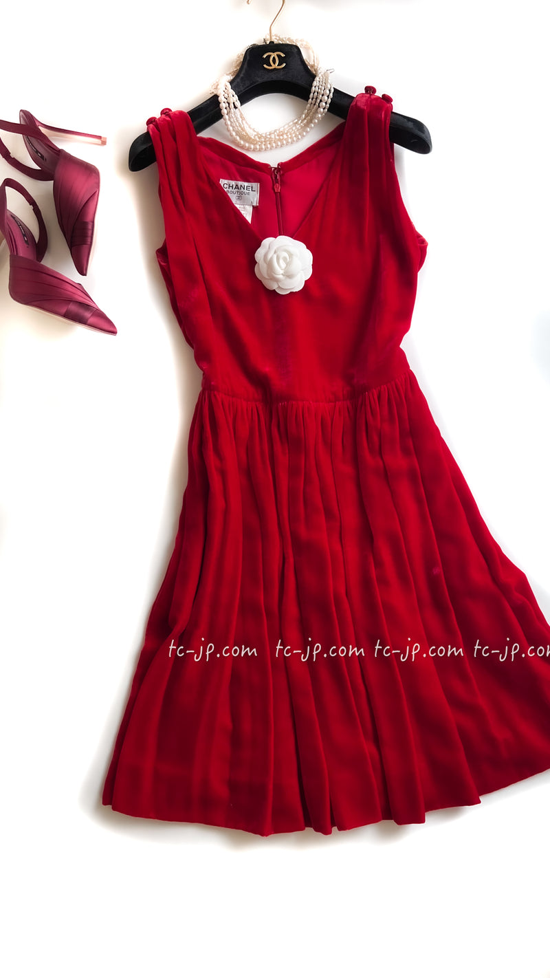 シャネル スーパーモデルのレッド ベルベット ドレス ワンピース CHANEL 96S Red Velvet Dress – TC JAPAN