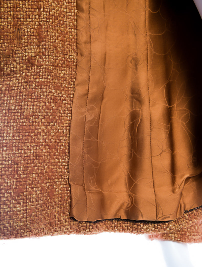 CHANEL 01A Orange Brown Tweed Wool Jacket 40 シャネル・オレンジ・ブラウン・ツイード・ジャケット