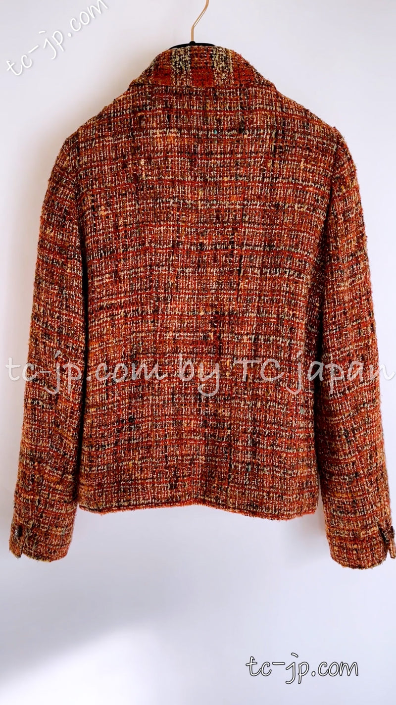 CHANEL 98A Brown Orange Tweed Jacket 42 シャネル ブラウン・オレンジ・ツイード・ジャケット