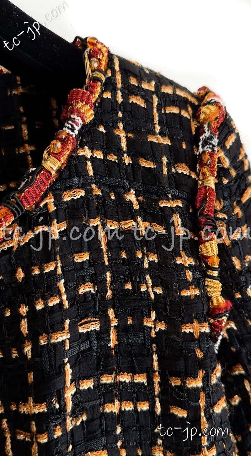 CHANEL 11C Black Brown Gold Beaded Braided Trim Jacket Dress 36 シャネル ブラック・ブラウン・ゴールド・ビーズ・ブレイドトリム・ジャケット・ワンピース 即発