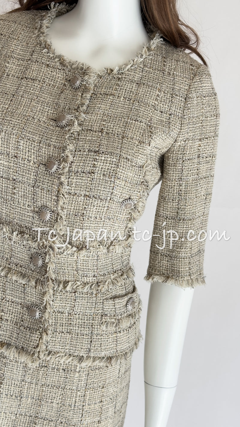 CHANEL 10S $6.1K Cameron Diaz Beige Tweed Jacket Skirt Suit 36 シャネル ベージュ・女優・ルサージュ・ツイード・ジャケット・スカート・スーツ 即発 - TC JAPAN