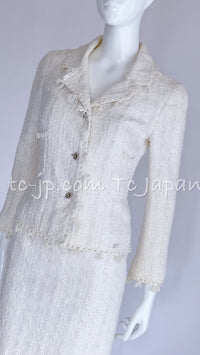 CHANEL 05C Penelope Cruz White Ivory Tweed Jacket Skirt Suit 34 36 シャネル ペネロペクルス着・ホワイト・アイボリー・ツイード・ジャケット・スカート・スーツ 即発 - TC JAPAN