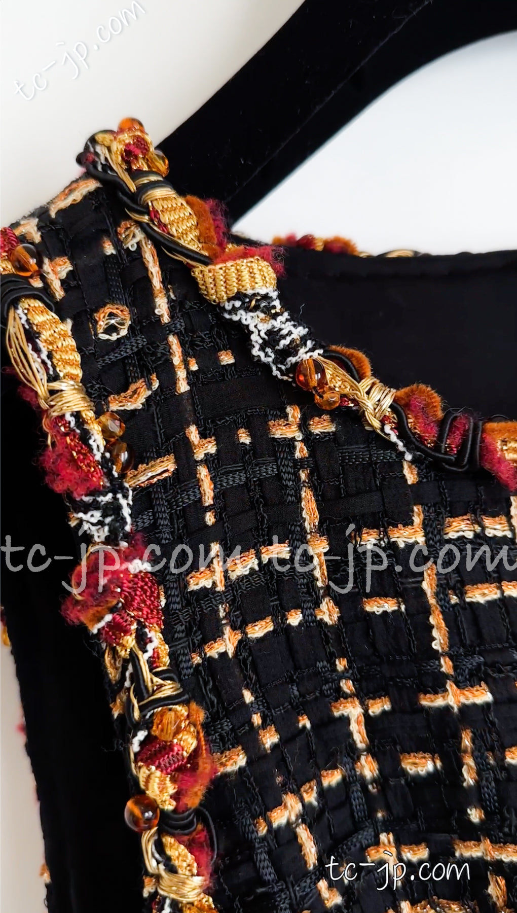 CHANEL 11C Black Brown Gold Beaded Braided Trim Jacket Dress 36 シャネル ブラック・ブラウン・ゴールド・ビーズ・ブレイドトリム・ジャケット・ワンピース 即発