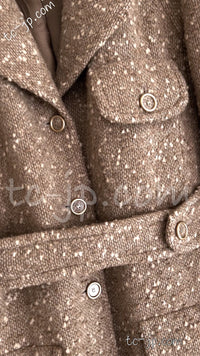 CHANEL 01A Brown Beige Alpaca Tweed Coat 40 シャネル ブラウン・ベージュ・アルパカ・ツイード・コート