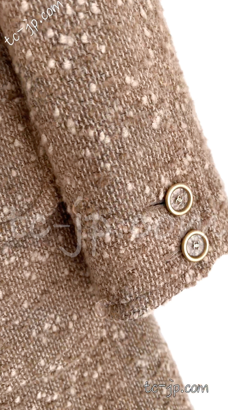 CHANEL 01A Brown Beige Alpaca Tweed Coat 40 シャネル ブラウン・ベージュ・アルパカ・ツイード・コート