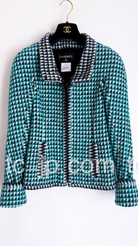 CHANEL 16C Green Stand Collar Cotton Tweed Jacket 36 シャネル グリーン スタンドカラー コットン ツイード ジャケット 即発