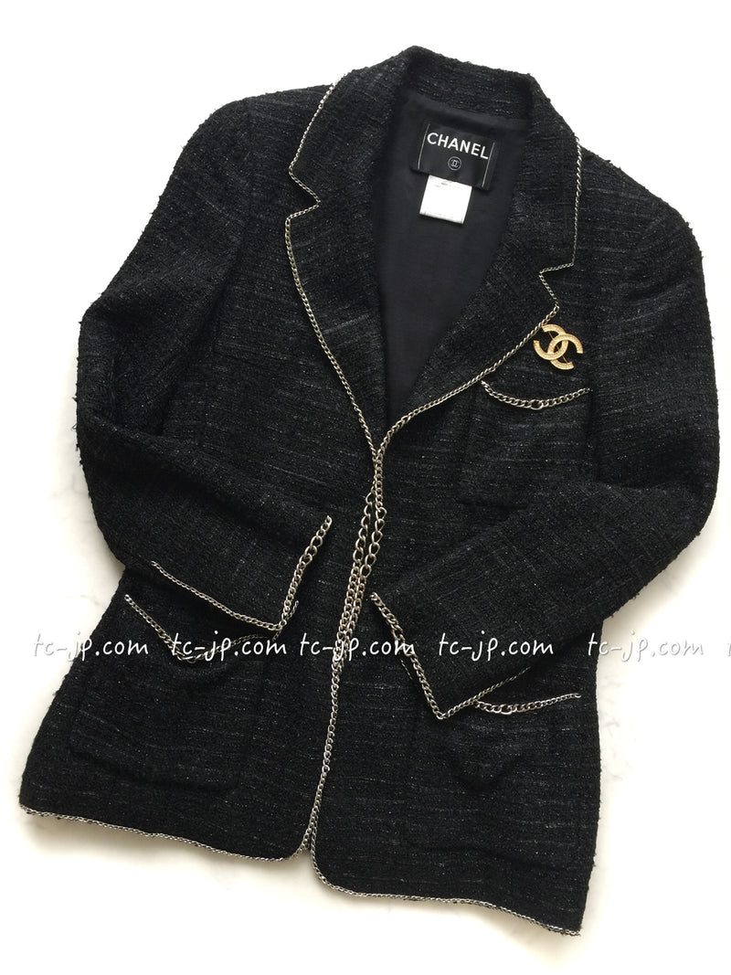 CHANEL 06S Black Chained Tweed Jacket 34 シャネル ブラック・チェーントリム・ジャケット 即発