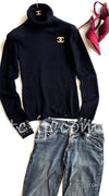 CHANEL 04A Black Ivory Turtleneck Tops Sweater Skirt Setup 38 シャネル  ブラック・アイボリー・タートルネック・トップス・セーター・スカート 即発