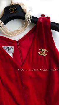 CHANEL 96S Red Velvet Dress 38 40 シャネル スーパーモデルのレッド ベルベット ドレス ワンピース 即発