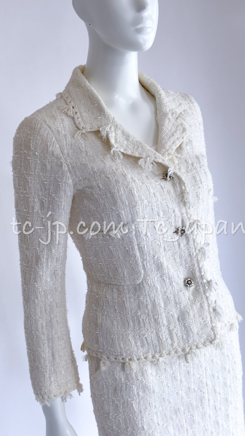 CHANEL 05C Penelope Cruz White Ivory Tweed Jacket Skirt Suit 34 36 シャネル ペネロペクルス着・ホワイト・アイボリー・ツイード・ジャケット・スカート・スーツ 即発 - TC JAPAN