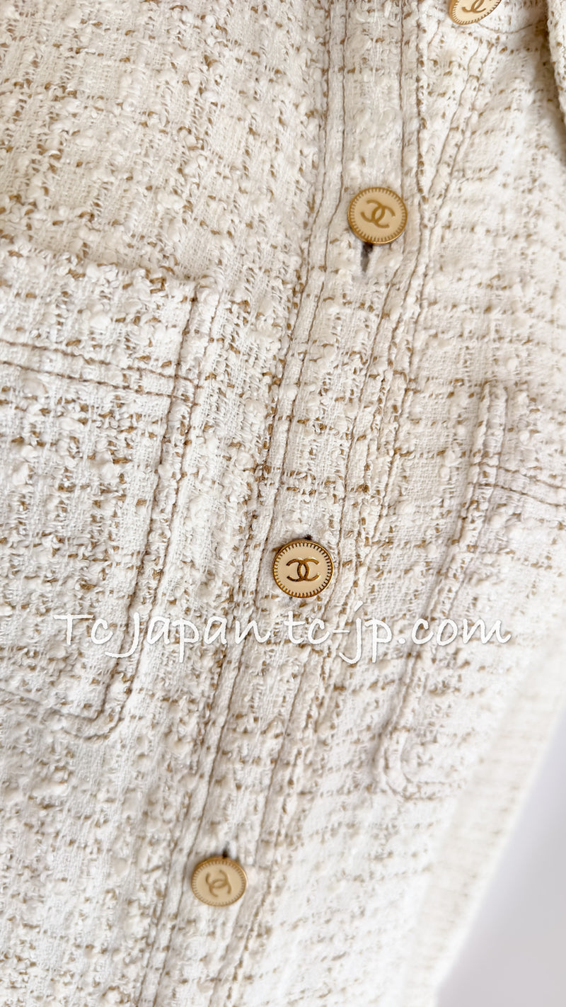 CHANEL 01S Ecru Ivory Shirts Cardigan Jacket 36 38 シャネル エクリュ・アイボリー・シャツ・カーディガンジャケット 即発