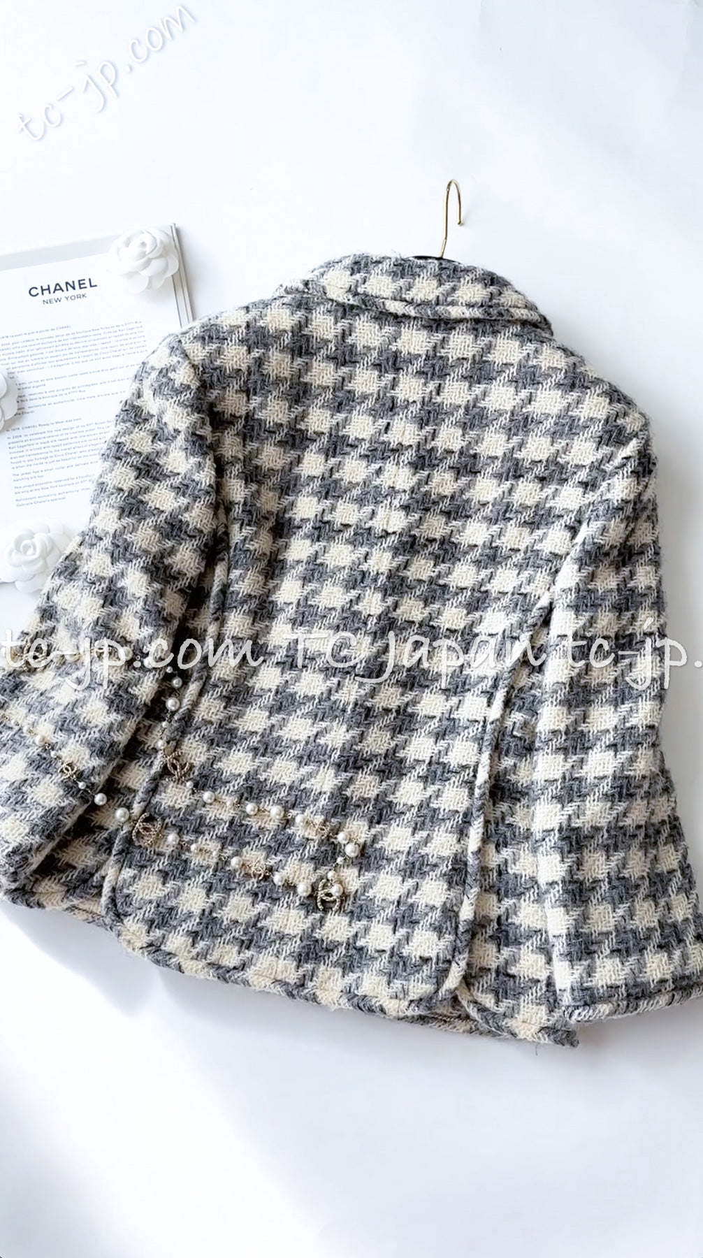 CHANEL 98A Vintage Ivory Gray Houndstooth Wool Tweed Jacket 38 40 シャネル  ヴィンテージ・アイボリー・グレー・千鳥格子・ウール・ツイード・ジャケット即発