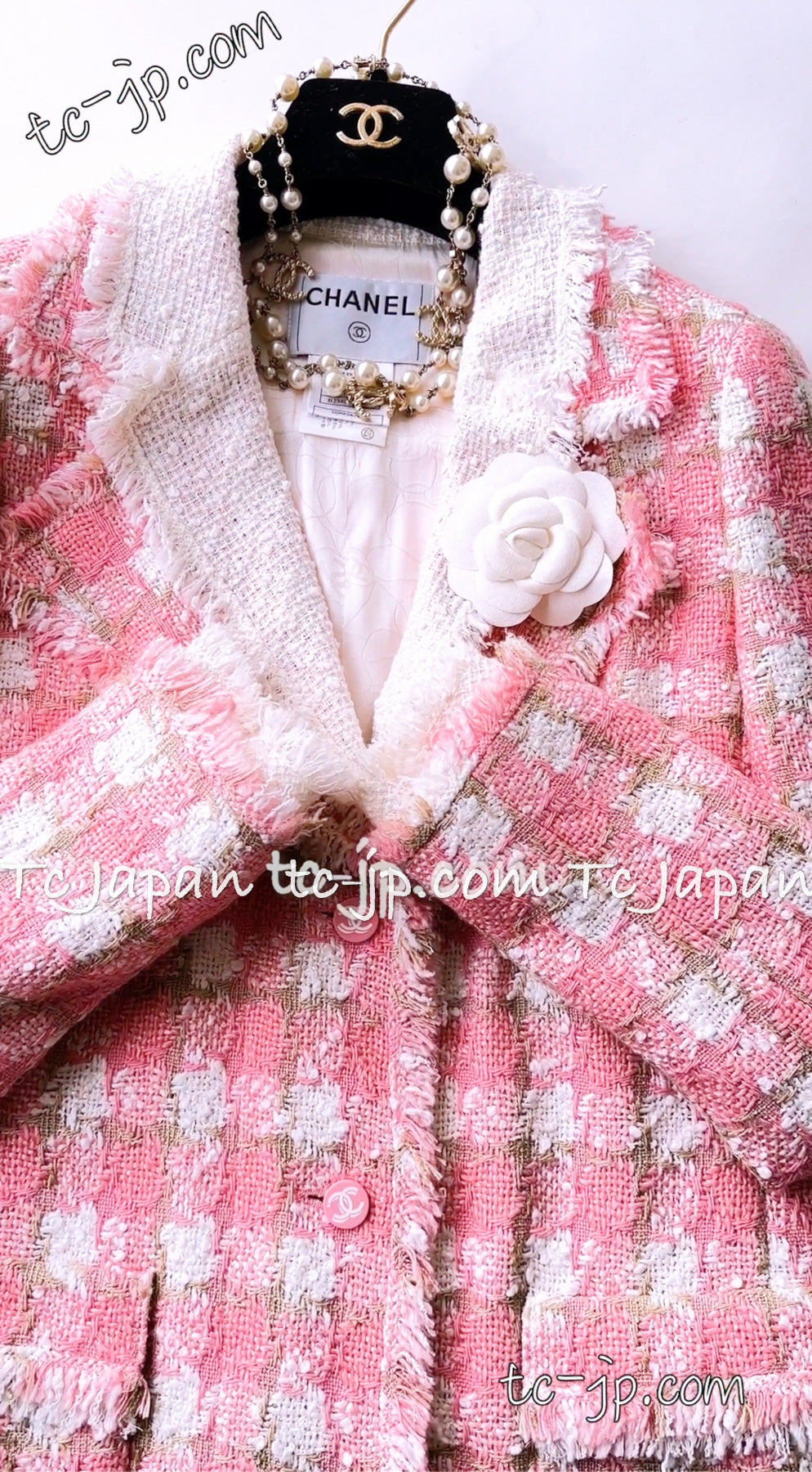 CHANEL 04C Pink White Tweed Fringe Jacket 36 38 40 42 44 シャネル ピンク・ホワイト・ツイード・フリンジ・ジャケット 即発