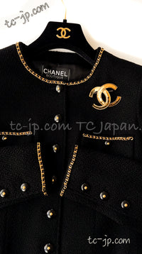 CHANEL 95A Vintage Black Gold Chain Trim Tweed Jacket 38 シャネル ヴィンテージ・ブラック・ゴールドチェーン・トリミング・ツイード・ジャケット 即発