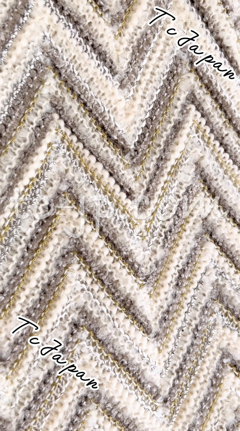 CHANEL 18PF Creme Metallic Wool Mohair Tweed Skirt 38 シャネル クリーム メタリック ウール モヘア ツイード スカート 即発
