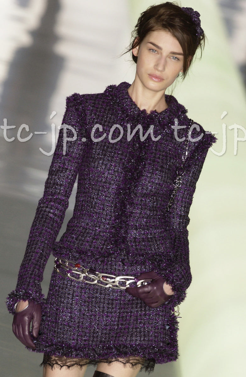 CHANEL 03A Black Purple Metallic Tweed Jacket Skirt Suit 38 40 シャネル  ブラック・パープル・ツイード・ジャケット・スーツ 即発