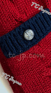 CHANEL 15PF Green Red Flower Patch Wool Cardigan Blue Sweater 34 36 38 シャネル グリーン・レッド・バイカラー お花ワッペン・ウール・カーディガン・水色・セーター