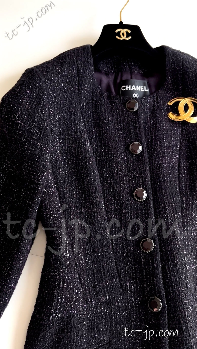 CHANEL 12A Black Purple Tweed Jacket 34 シャネル ブラックパープル・ツイード・ジャケット 即発