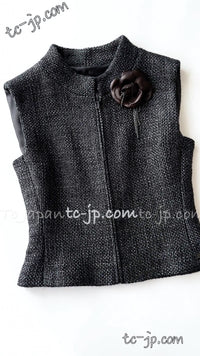 CHANEL 00A Dark Gray Zipper Setup Vest Skirt 34 36 シャネル 訳あり！ダークグレー・ジップアップ・ベスト・セットアップ・スカート 即発