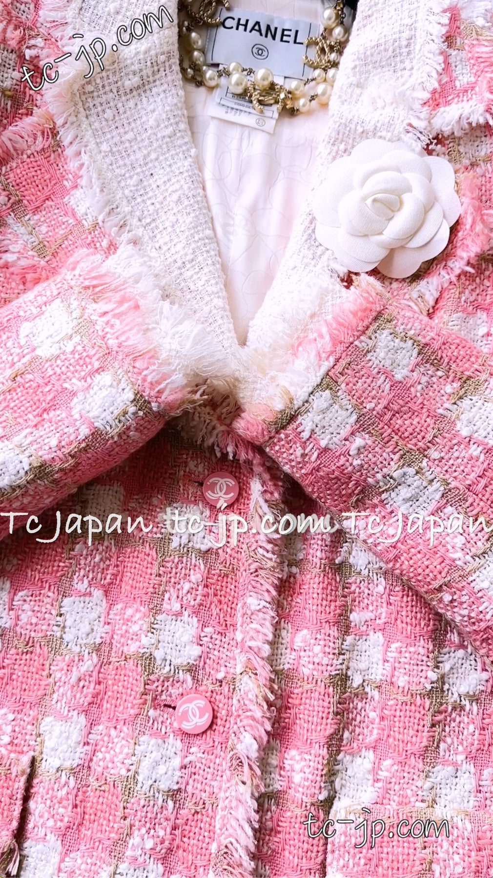 CHANEL 04C Pink White Tweed Fringe Jacket 36 38 40 42 44 シャネル ピンク・ホワイト・ツイード・フリンジ・ジャケット 即発