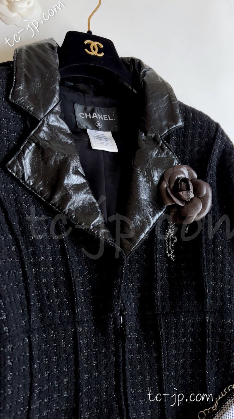 CHANEL 14A Black Leather Collar Jacket 38 40 シャネル ブラック・レザー襟・ジャケット 即発
