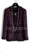 CHANEL 09S Purple Black Houndstooth Tweed Silk Blazer Jacket 38 シャネル パープル・ブラック・千鳥柄・ツイード・ジャケット 即発