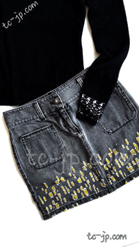 CHANEL 11S Gray Yellow Denim Mini Skirt Jeans 36 シャネル グレー・イエロー・デニム・スカート・ジーンズ 即発 - TC JAPAN