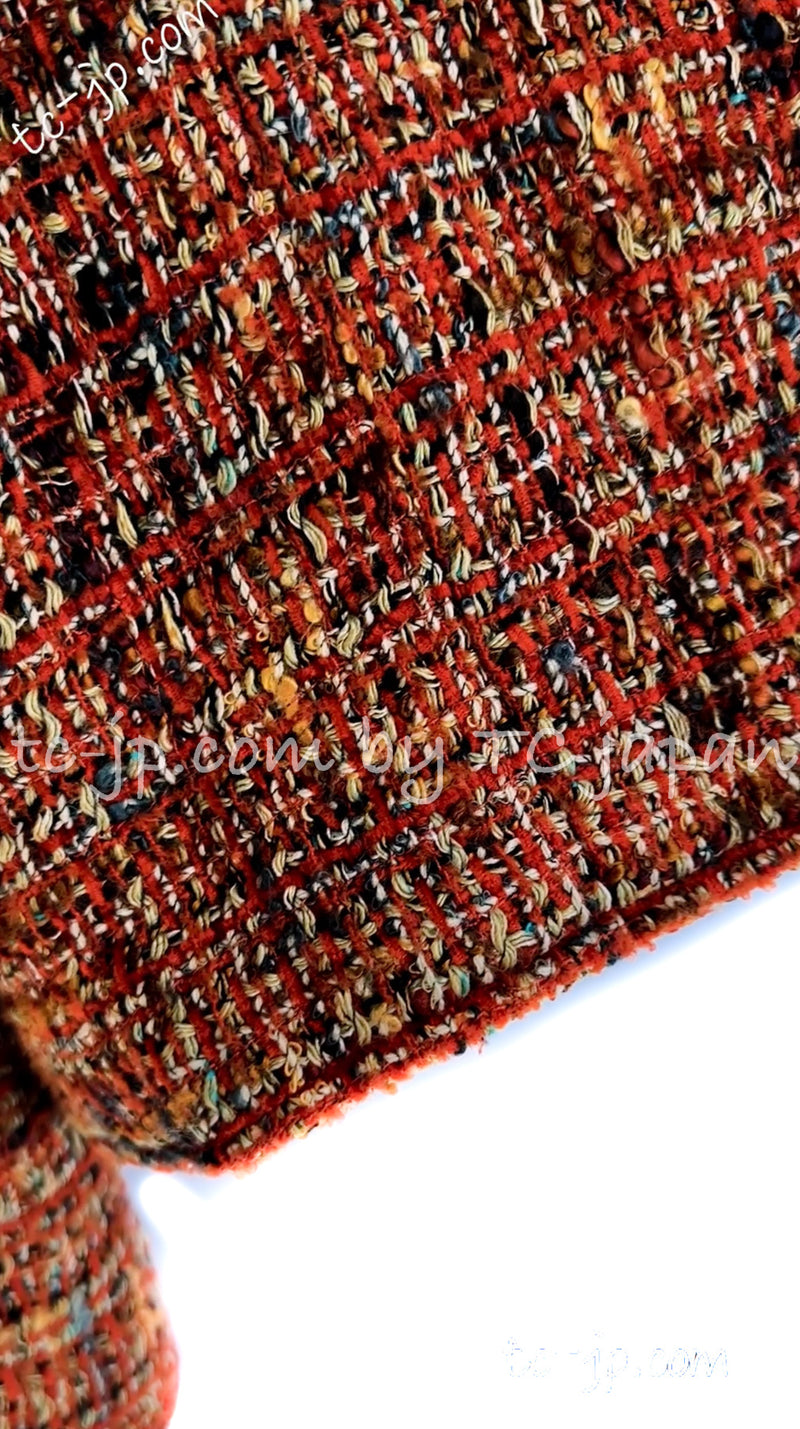 CHANEL 98A Brown Orange Tweed Jacket 42 シャネル ブラウン・オレンジ・ツイード・ジャケット