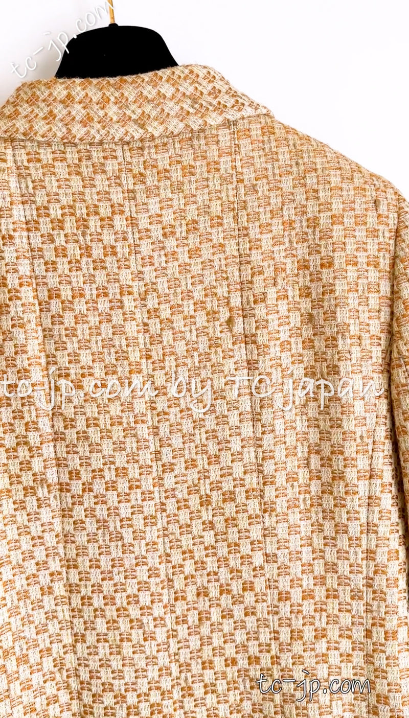 CHANEL 01C Honey Marigold Beige Zipper Cotton Tweed Coat 42 シャネル ハニー マリー ゴールド ベージュコットン ジッパー ツイード コート 即発