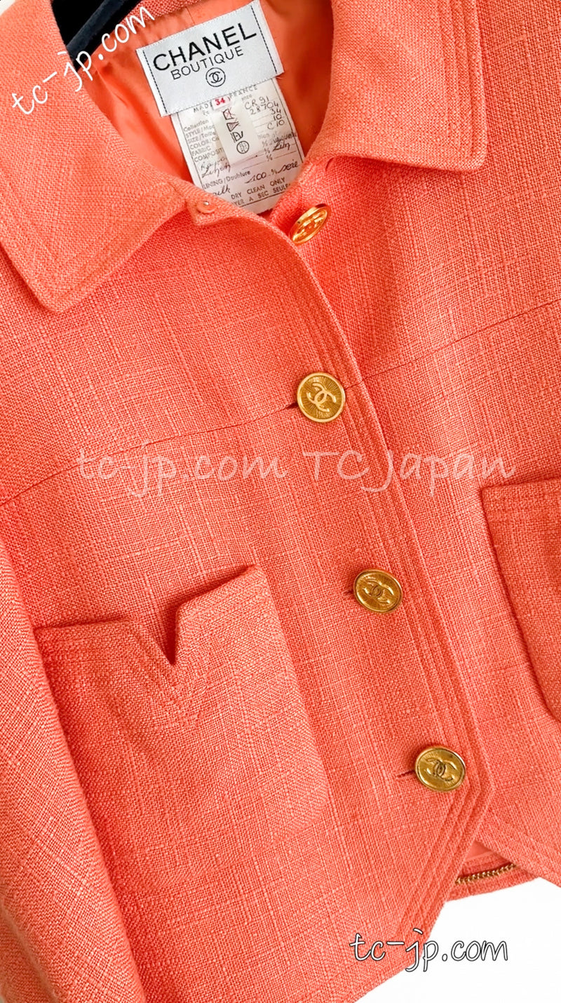 シャネル ヴィンテージ・アプリコット・CCゴールド・ボタン・ジャケット・ワンピース・スーツ・セットアップ CHANEL 91C Vintage  Apricot Gold Button Jacket Dress Suit Setup – TC JAPAN