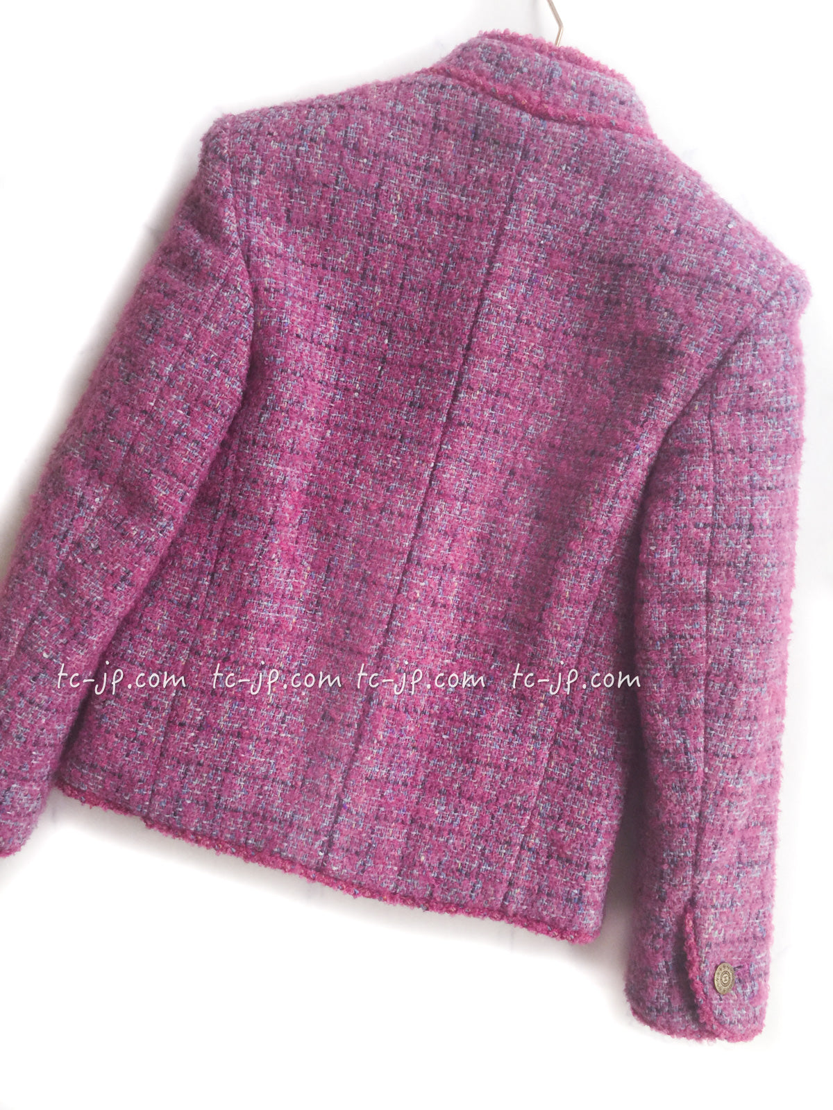 CHANEL 97A Pink Light Blue Tweed BOUCLE Jacket 34 シャネル ピンク・ライトブルー・ツイード・ブークレ  ジャケット 即発