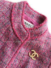 CHANEL 97A Pink Light Blue Tweed BOUCLE Jacket 34 シャネル ピンク・ライトブルー・ツイード・ブークレ ジャケット 即発