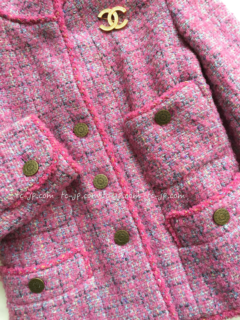 CHANEL 97A Pink Light Blue Tweed BOUCLE Jacket 34 シャネル ピンク・ライトブルー・ツイード・ブークレ ジャケット 即発
