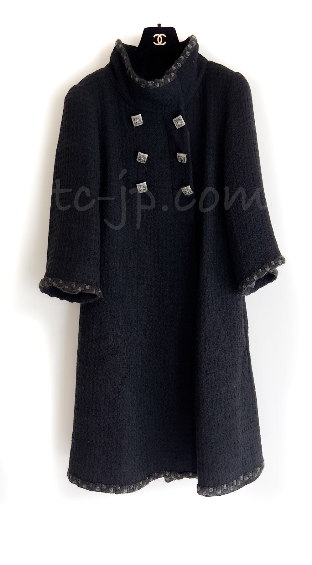 CHANEL 11PF Black Gripoix Button Jacket Coat 38 シャネル ブラック・グリポワ装飾・ウールツイード・ジャケット コート