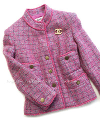CHANEL 97A Pink Light Blue Tweed BOUCLE Jacket 34 シャネル ピンク・ライトブルー・ツイード・ブークレ ジャケット 即発