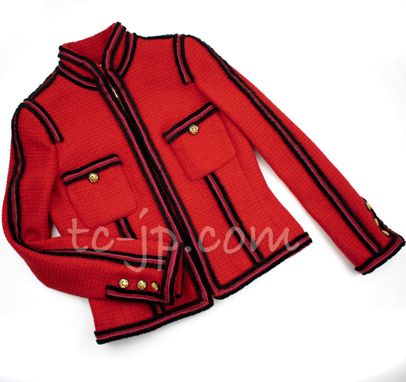 CHANEL 09PF $6K Red Moscow Wool Jacket Suit 38 シャネル レッド・ロマノフ・ツイード・ジャケット